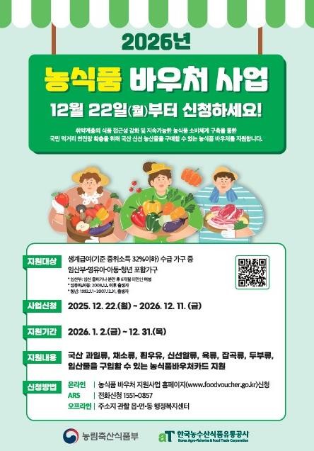 봉화군, 농식품 바우처 지원사업 접수...