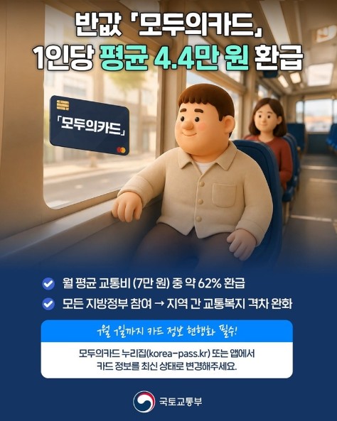 국토교통부, 반값 「모두의카드」 1인...